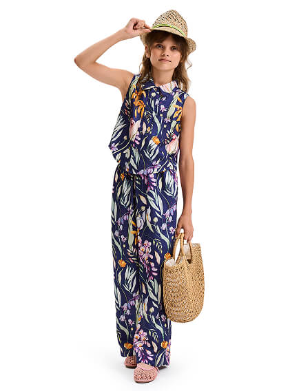 Брюки SILK для девочки прямые, цвет паттерн spring garden, фото 3