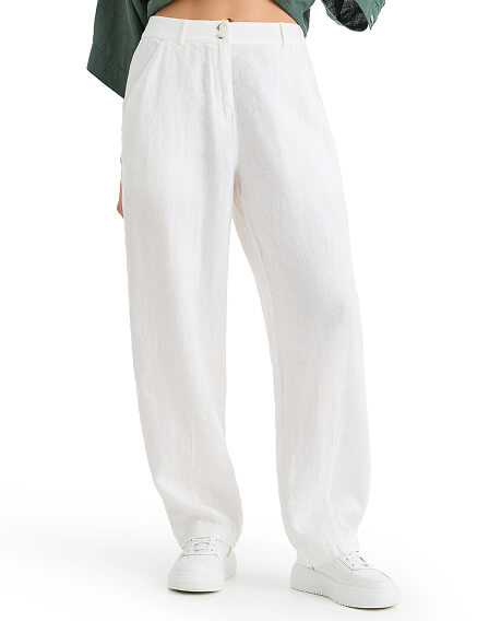 Брюки женские с карманами серии LINEN, цвет белый, фото 2