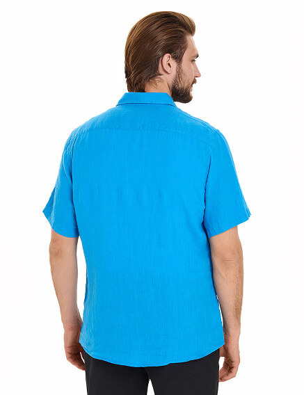 Рубашка мужская серии LINEN с коротким рукавом, цвет лазурный, фото 2