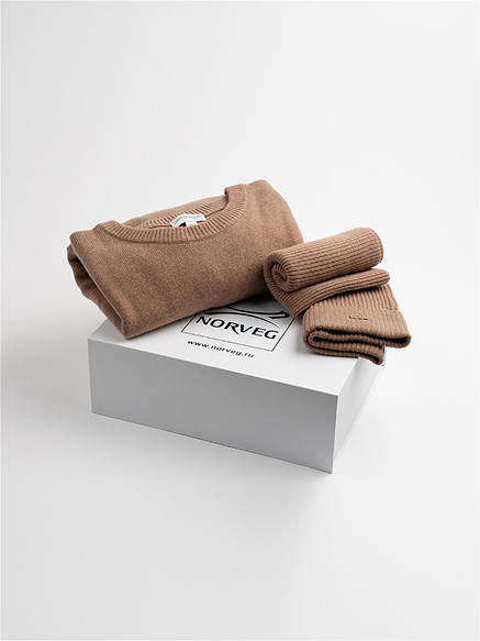 Подарочный набор Джемпер Norveg Merino Base + шапка + снуд, для женщин, цвет бежевый меланж, фото 1