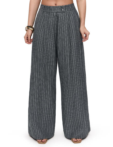 LINEN Брюки-палаццо женские, цвет серый-полоска белая, фото 2