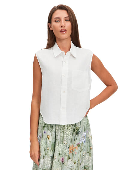 LINEN Блуза женская без рукавов, цвет белый, фото 1