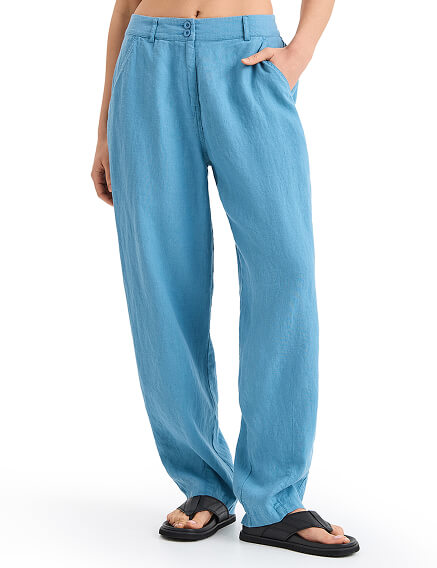 Брюки женские с карманами серии LINEN, цвет голубой пепельный, фото 2