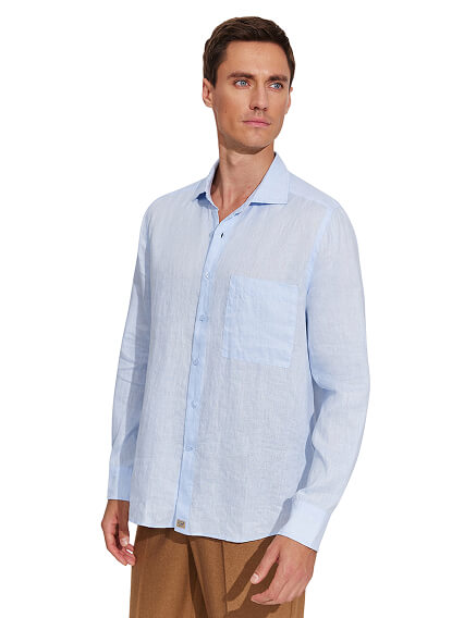 Рубашка мужская классическая 100% лен, цвет бледно-голубой, фото 1