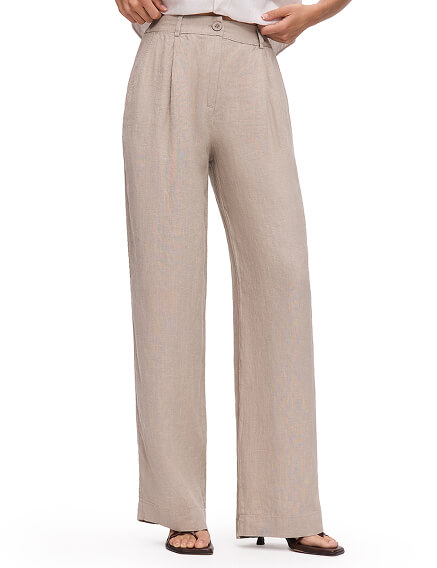 LINEN Брюки женские прямые, цвет бежевый, фото 2