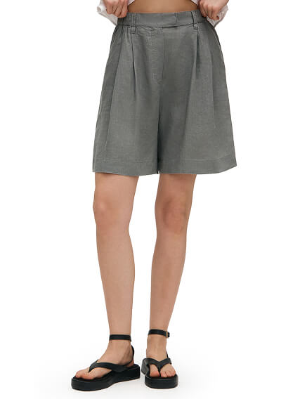 LINEN Шорты женские удлиненные, цвет пыльно серо-зеленый, фото 1