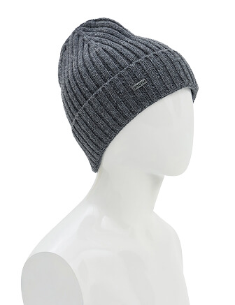 Шерстяная шапка  с отворотом, цвет серый меланж, фото 2
