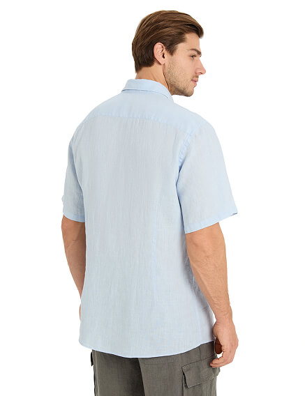 Рубашка мужская серии LINEN с коротким рукавом, цвет бледно-голубой, фото 2