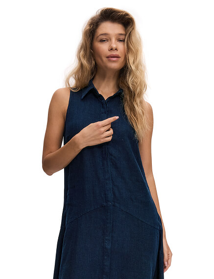 NORVEG LINEN Платье женское на пуговицах, цвет темно-синий, фото 2