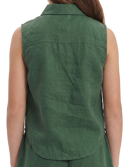 Блуза для девочки без рукавов LINEN, цвет темно-зеленый, фото 3