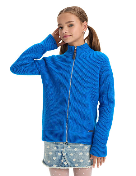 Кардиган из 100% шерсти мериноса на молнии для девочек-подростков, цвет синий, фото 1