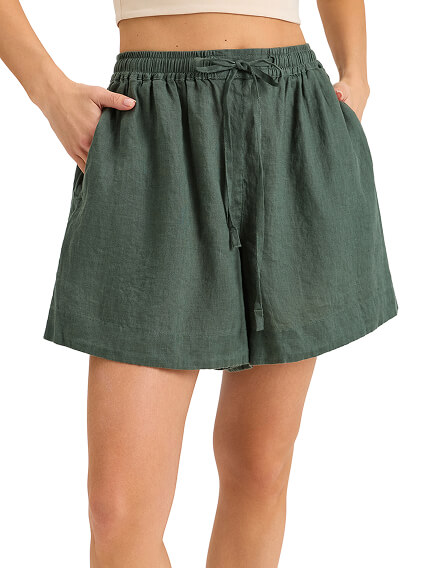 Шорты женские короткие серии LINEN, цвет темно-зеленый, фото 3