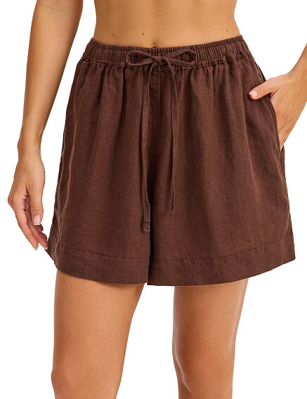 LINEN Шорты женские casual, цвет шоколад, фото 1
