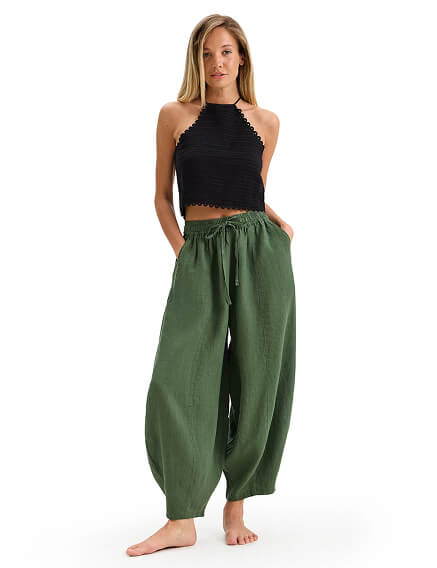 Брюки женские "baggy" серии LINEN, цвет олива, фото 1