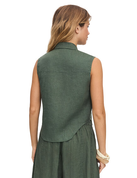 LINEN Блуза женская без рукавов, цвет темно-зеленый, фото 2