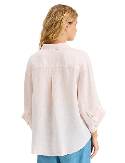 Рубашка женская c широкими рукавами серии LINEN, цвет бело-розовый, фото 2