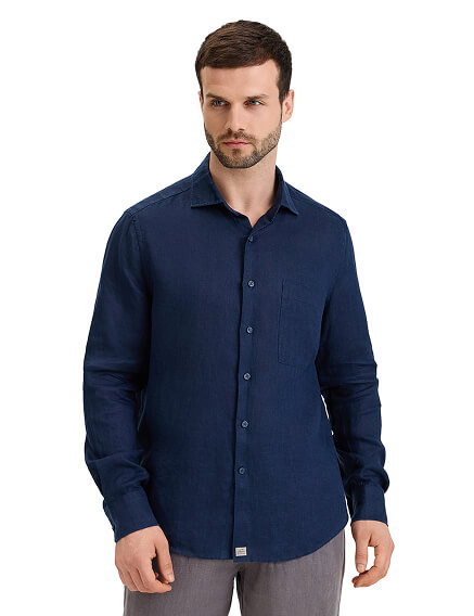 LINEN Рубашка мужская slim, цвет темно-синий, фото 1