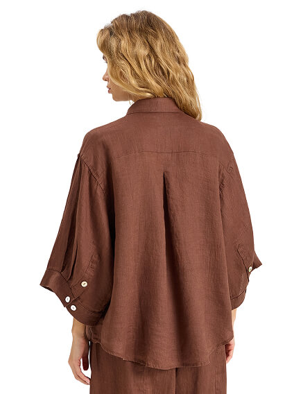 Рубашка женская c широкими рукавами серии LINEN, цвет кофе, фото 2