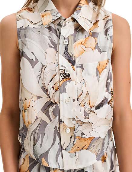 Блуза SILK для девочки без рукавов, цвет паттерн peonies, фото 3