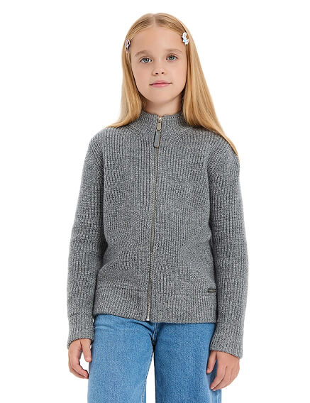 Кардиган из 100% шерсти мериноса на молнии для девочек, цвет пепельный меланж, фото 1