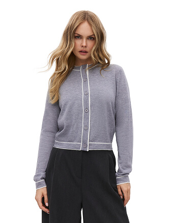 Кардиган на пуговицах с кантом, цвет серый меланж, фото 1