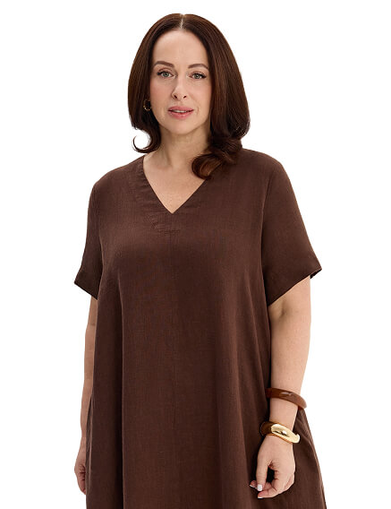 Платье А-силуэта из умягченного льна, цвет шоколад, фото 2