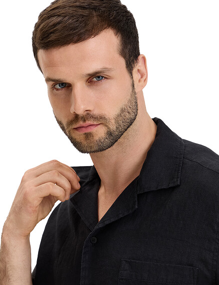 Рубашка мужская с коротким рукавом изо льна, цвет черный, фото 3