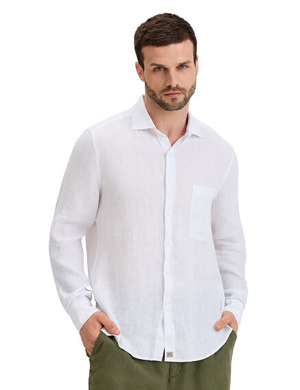 LINEN Рубашка мужская slim, цвет белый, фото 1