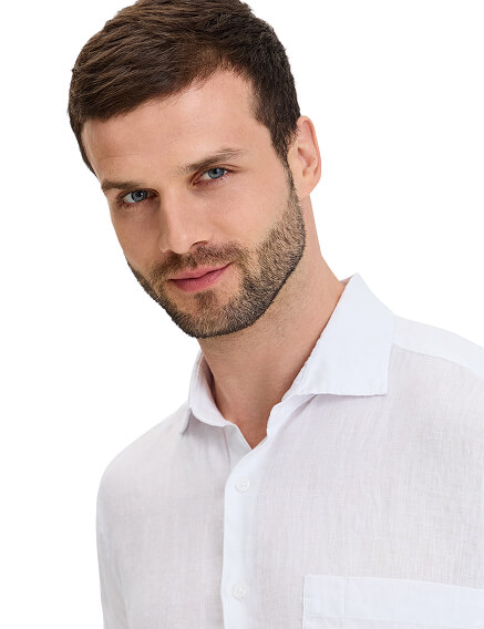 LINEN Рубашка мужская slim, цвет белый, фото 3