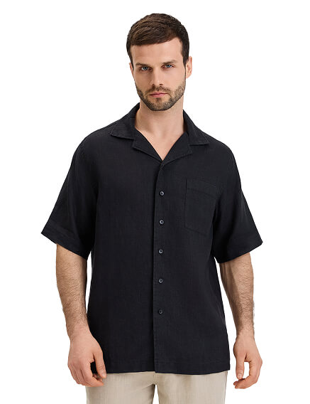 Рубашка мужская с коротким рукавом изо льна, цвет черный, фото 1