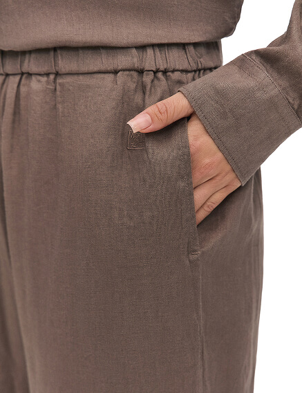 LINEN Брюки женские прямые, цвет коричневый, фото 3