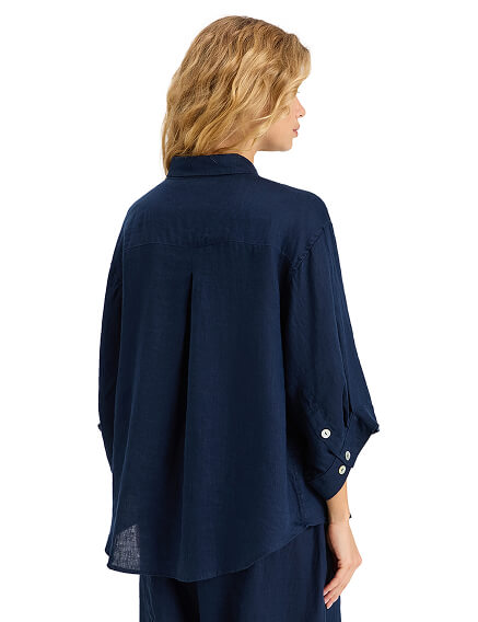 Рубашка женская c широкими рукавами серии LINEN, цвет темно-синий, фото 2