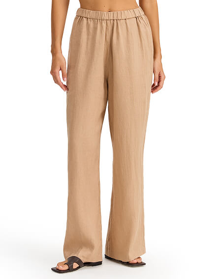 LINEN Брюки женские прямые, цвет песочный, фото 2