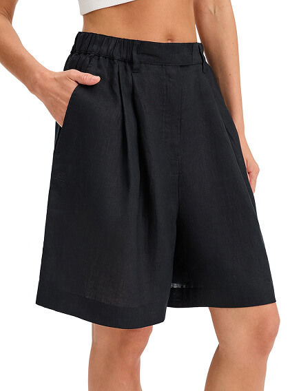 LINEN Шорты женские удлиненные, цвет черный, фото 2