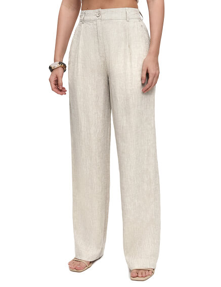 LINEN Брюки женские прямые, цвет бежевый меланж, фото 2