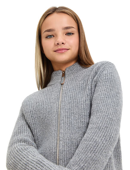 Кардиган из 100% шерсти мериноса на молнии для девочек-подростков, цвет пепельный меланж, фото 2
