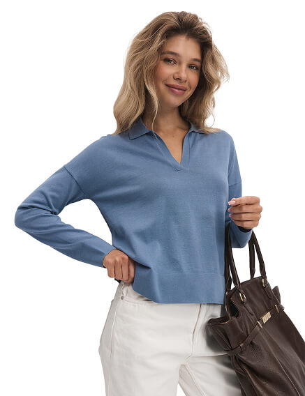 Джемпер-поло женский, цвет джинс, фото 3