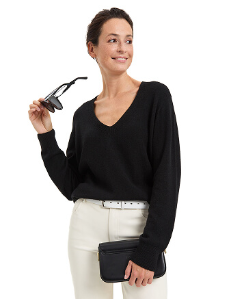 Джемпер Cashmere&Merino blend V-вырез, цвет черный, фото 3