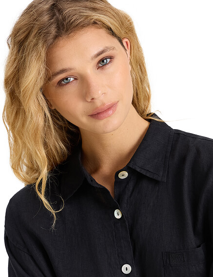 Рубашка женская c широкими рукавами серии LINEN, цвет черный, фото 3