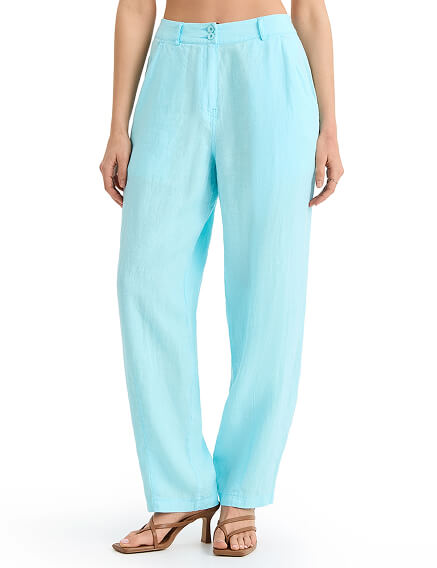 Брюки женские с карманами серии LINEN, цвет тиффани, фото 2