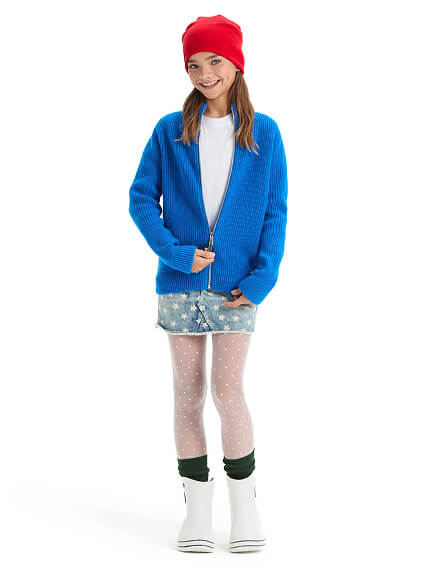 Кардиган из 100% шерсти мериноса на молнии для девочек-подростков, цвет синий, фото 3