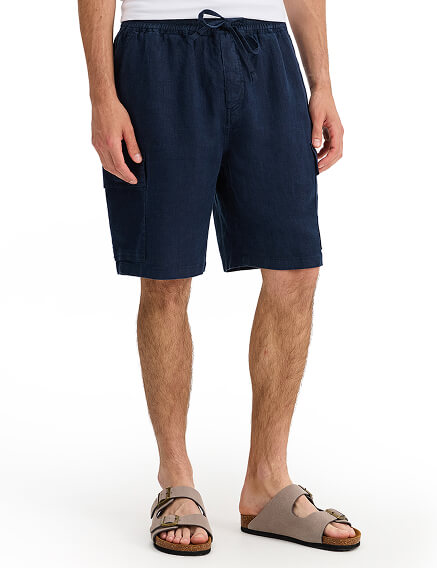 Шорты с карманами из 100% льна для мужчин, цвет темно-синий, фото 2