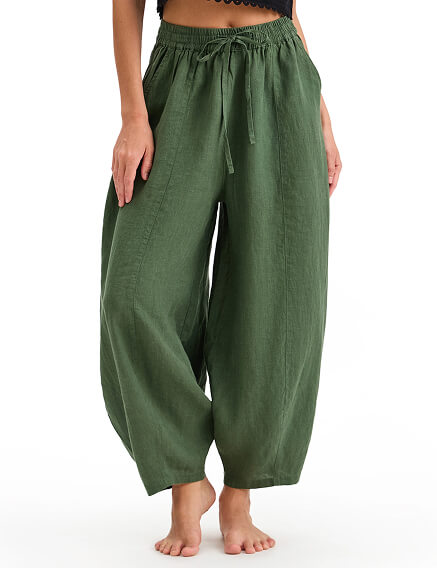 Брюки женские "baggy" серии LINEN, цвет олива, фото 2