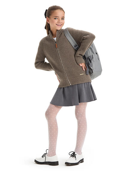 Кардиган из 100% шерсти мериноса на молнии для девочек-подростков, цвет коричневый, фото 3