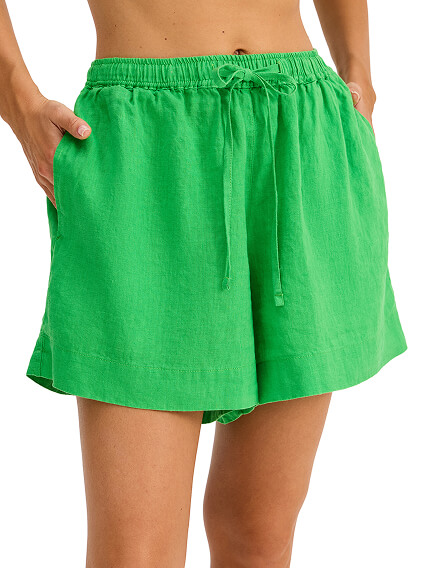 LINEN Шорты женские casual, цвет ярко зеленый, фото 1