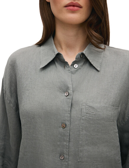 LINEN Рубашка женская oversize, цвет пыльно серо-зеленый, фото 3