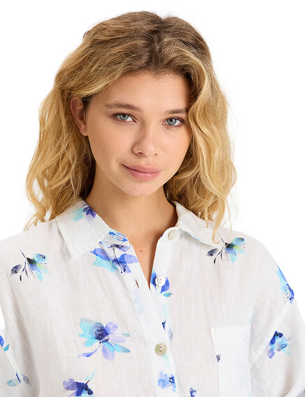 Рубашка женская c широкими рукавами серии LINEN, цвет паттерн flowers, фото 3