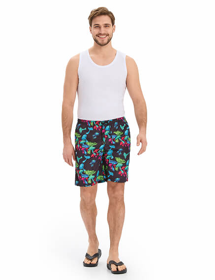 Swimwear Шорты мужские, цвет черный паттерн грибы, фото 1