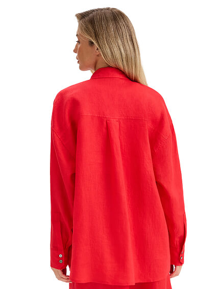 LINEN Рубашка женская oversize, цвет красный, фото 2