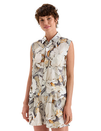 Блуза SILK женская без рукавов, цвет паттерн peonies, фото 1